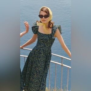 Hill House Home Daphne Dress - Midnight Garden Navy Midi Dress 100% Cotton